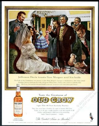 1961 Jefferson Davis John Hunt Morgan Portrait Old Crow Bourbon Whiskey Print Ad
