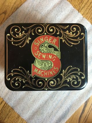 Rare Vintage Singer Sewing Machines Tin Metal Box With Handle