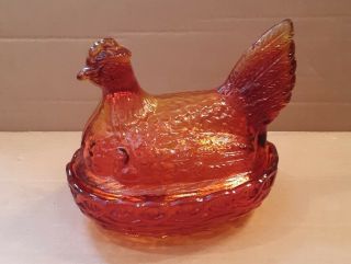 Vintage Large Amberina Glass Hen On Nest Estate Find 1970 