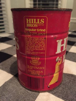 Vintage Hills Brothers ' Red Can One Pound Metal Coffee Can w/o Lid Worn 2