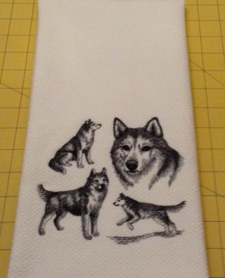 Siberian Husky Collage Sketch Embroidered Wm Sonoma Kitchen Hand Towel