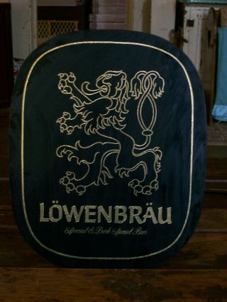Vintage Lowenbrau On Draft Beer Sign - Black & Gold Trim 1982