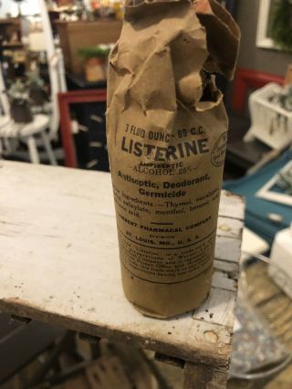 Vintage Glass Listerine Antiseptic Bottle With Label,  7 Oz.