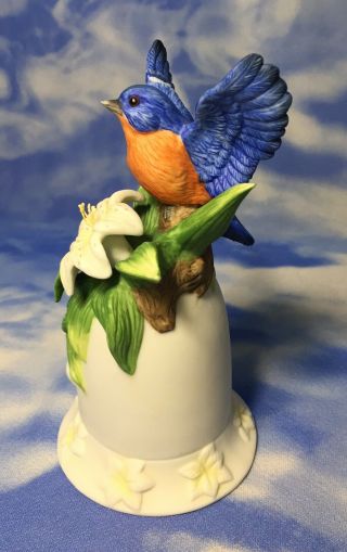 Mann Mario Bernini Bluebird & Lily Flower Porcelain Bell Figurine EVC 2