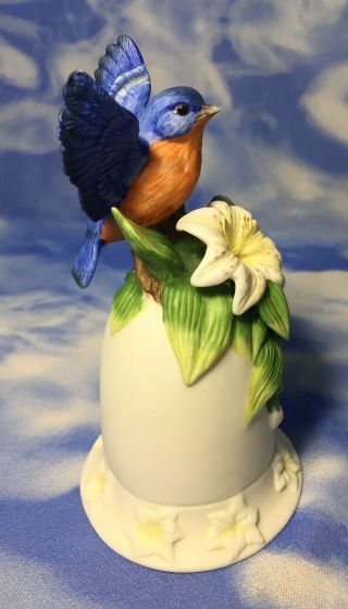 Mann Mario Bernini Bluebird & Lily Flower Porcelain Bell Figurine EVC 4