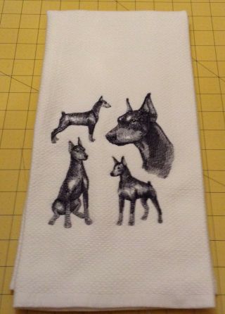 Doberman Collage Sketch Embroidered Wm Sonoma Kitchen Hand Towel