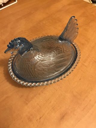 Rare Vintage INDIANA GLASS Light Blue Chicken Hen on Nest Covered Dish 2