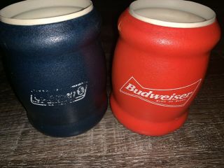 Coleman Budweiser 2 Vtg Red Blue Tuffoams Drink Can Koozies Coozies Rubber