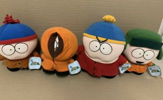 1998 Vintage South Park Plushes 10” - 12” Set Of 4 Cartman,  Kenny,  Stan,  Kyle Rare