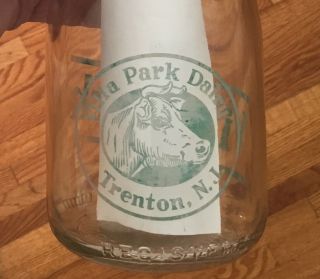 Old Villa Park Dairy Trenton Nj Painted Label Milk Bottle Cow Head Advertising