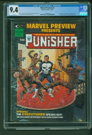 Marvel Preview 2 Cgc 9.  4 1975 1st Appearance Dominic Fortune Origin Punisher Wp