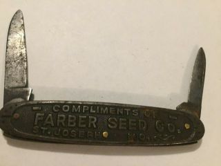 Antique Vintage Pocket Knife Farber Seed Co St Joseph Mo Antelope H Keschner