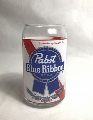 Pabst Blue Ribbon Beer Glass Large 5 1/2” Tall 18 Fl Oz Rare Vintage Barware