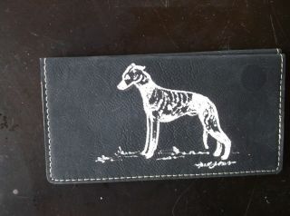 Whippet - Hand Engraved Leatherette Check Book Cover By Ingrid Jonsson.