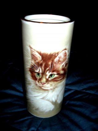 Vintage Enesco Porcelain Ceramic Pottery Cat Kitten 9 " Vase W Sticker