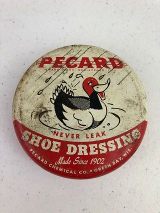 Vtg Shoe Dressing Pecard Chemical Co.  Green Bay,  Wisconsin Advertising Duck Tin