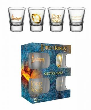Official Lord Of The Rings Set Of 4 Shot Glasses Party Glass And Gift Boxed