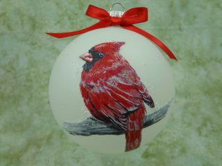 B002 Hand - Made Christmas Ornament - Bird Birds - Bright Red Cardinals
