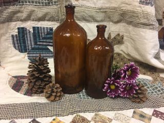 2 Vintage Amber Glass Collectible Clorox Bottles (laundry Farm House Decor)