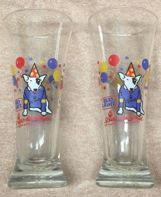 1987 Spuds Mackenzie Budweiser Bud Light 7 " Pilsner Beer Glass Pair