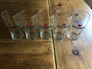 Molson Canadian Red Maple Leaf,  Tulip Style,  Pint Beer Glasses (5 Glasses)