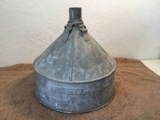 Vintage LARGE 10 1/2” Wide Galvanized Tin Industrial Oil Gas Funnel 4