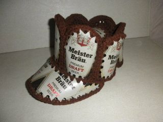 Vintage Hand Crocheted Rare Meister Brau Premium Draft Tin Beer Can Hat 1970s