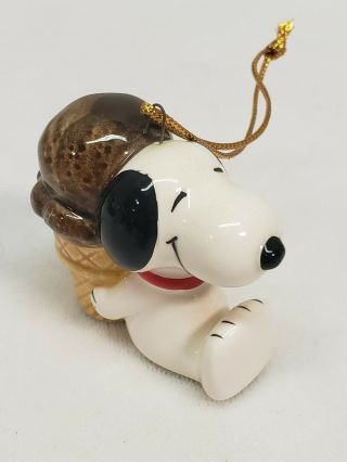 Rare Vintage Peanuts Snoopy Ceramic Christmas Ornament Chocolate Ice Cream