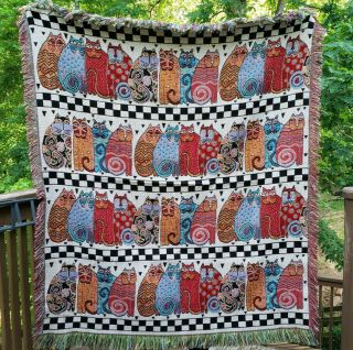 Laurel Burch Tapestry Throw Blanket Feline Family 50 " X60 "