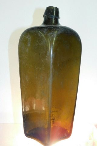Antique Bottle Dutch Case Gin Wide Body Olive Amber Glass Applied Lip 1840 