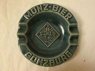 Rare Dark Green Munz Bier Germany Beer Ceramic Ashtray,  Vintage Advertising