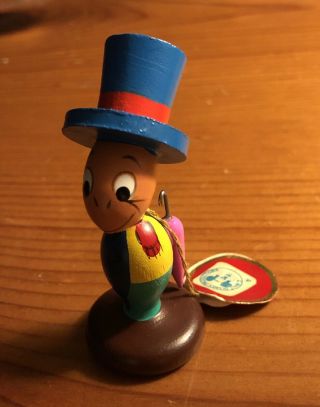 Rare Vtg Japan Hand Painted Wood Figure Jiminy Cricket 3”