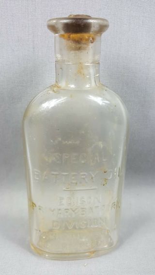 Vintage Special Battery Oil Glass Bottle Thomas Edison Primary Battery W/ Cork