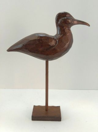 Dark Wooden Carved Figurine Ocean Gull Bird Dark Wood Home Shelf Decor Sea Stand