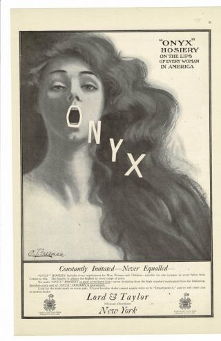 Vintage 1909 Onyx Hosiery Sexy Woman C.  Freeman Lord & Taylor Lips Ad Print B338