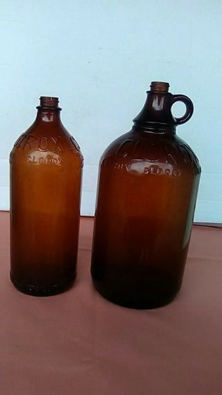 Brown Glass Bottle & Jug.  Both Originally Contained Clorox.  One Quart & 1/2 G.