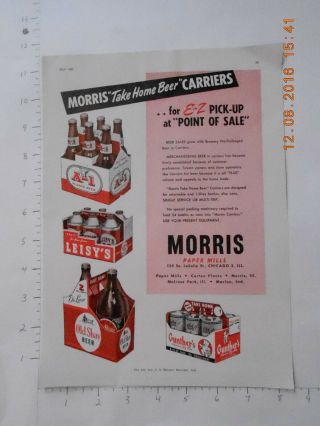 1951 Morris Paper Mills Beer Trade Ad Leisy 