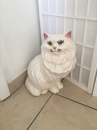 Vtg Large Ceramic White Persian Cat Sitting Figure Statue