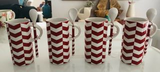 Starbucks 2013 Red & White Coffee Tea Latte 8oz 4.  75 " Cup Mug With Spoon - Set 4