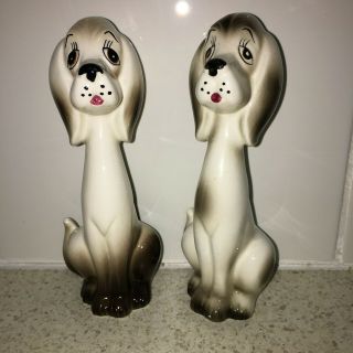 Vtg Retro Pair Ceramic Cute Dog Beagle? Figurines Male & Female.  9cms Japan