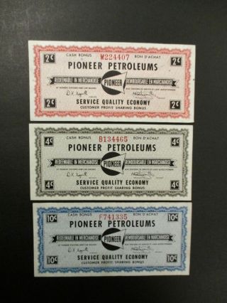 Three Canadian Tire Style Money Coupons Pioneer Petroleums Company Service Stn.