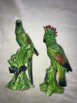 Vintage Pair Porcelain Cockatoo Figurines Both And Marked E - 8255
