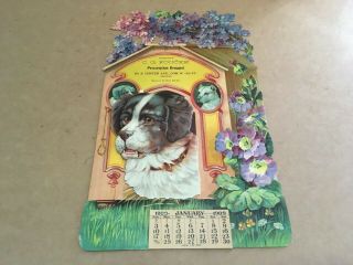 1909 Advertising Die Cut C.  G.  Foucek Druggist Chicago Doghouse Calendar