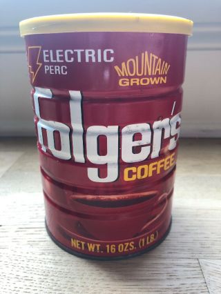 Vintage Folger’s Coffee Can 16 Oz.  Electric Perc Yellow Lid 2