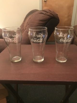 Set Of 3 Vintage Coca Cola Bell Shape White Letter Enjoy Coke Clear Glasses Cups