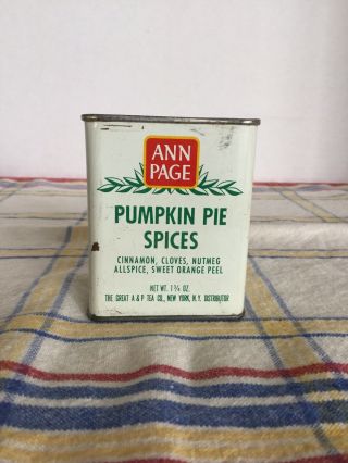 Vintage Ann Page Pumpkin Pie Spices Tin Can 1 3/4 Oz,  The Great A & P Tea Co,  Ny