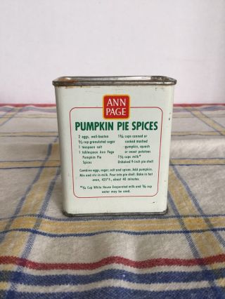 Vintage Ann Page Pumpkin Pie Spices Tin Can 1 3/4 oz,  The Great A & P Tea Co,  NY 3