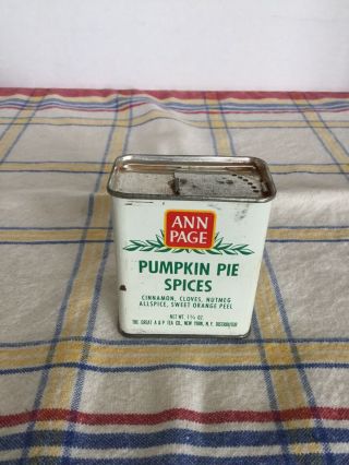 Vintage Ann Page Pumpkin Pie Spices Tin Can 1 3/4 oz,  The Great A & P Tea Co,  NY 5
