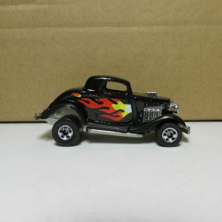 Old Diecast Hot Wheels Hi - Rakers 3 Window 34 Ford Black Flames Made In Malaysia