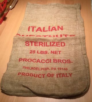 Vintage Burlap Bag Sack Advertising Italian Chestunuts Sterilized 25lbs Phila